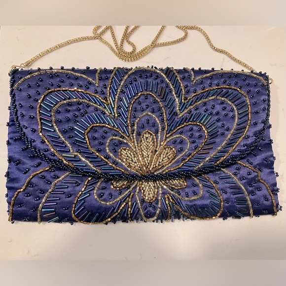 La Regale Vintage Beaded Art Deco Floral Clutch Purse 💙 - Picture 1 of 6